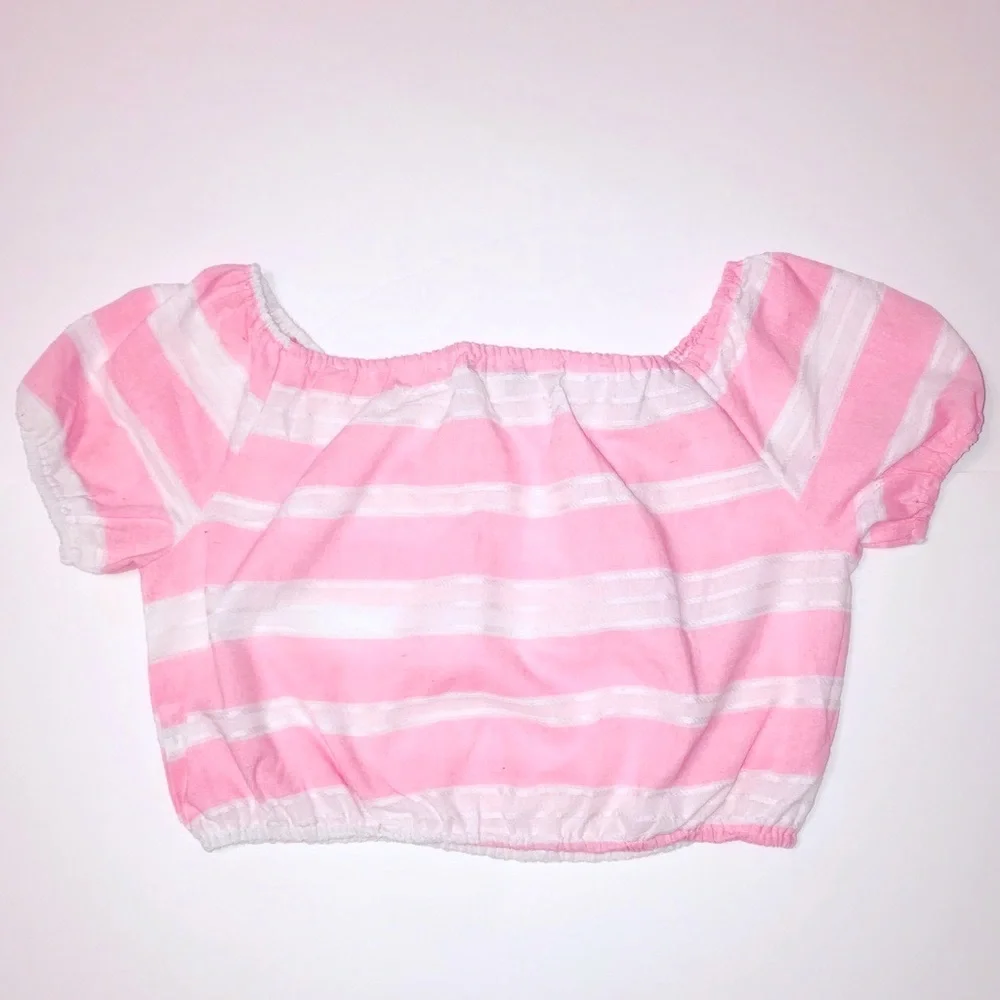 Francesca’s Helene Pink Striped Crop Top Size Large - Picture 5 of 8